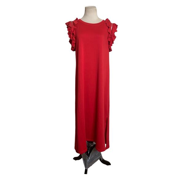 Violet Weekend red ruffled sleeves maxi dress size large - Picture 1 of 12